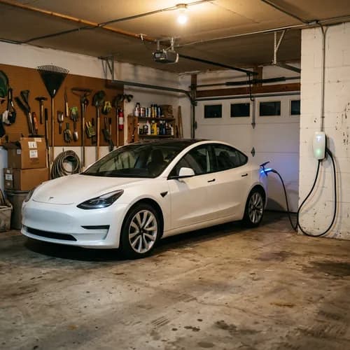Tesla Model 3 plugged into Wall Connector